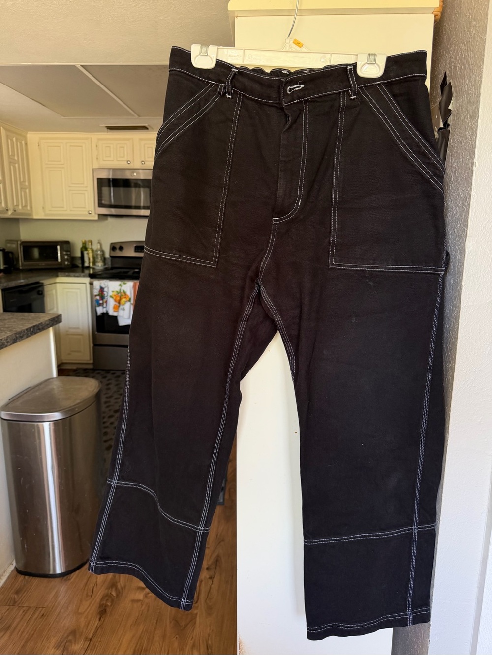 Big Bud Press Black Carpenter Jeans with White Contrast Stitching, Large
